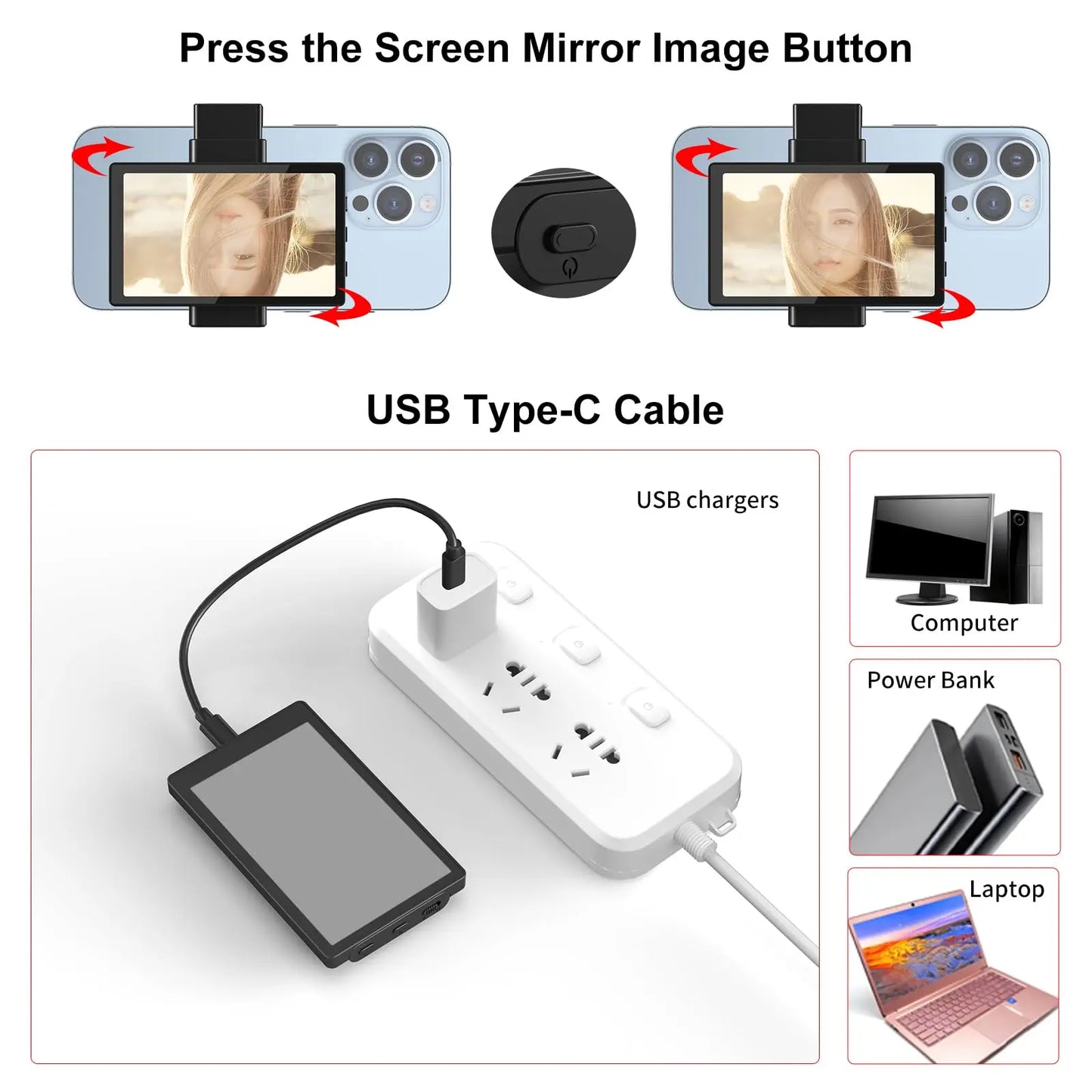 Phone Vlog Selfie Monitor – Rear Camera Preview Screen for TikTok, Vlogging & Live Streaming | Compatible with iPhone & Samsung