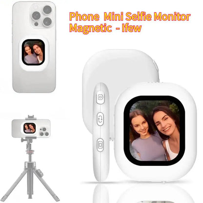 Wireless Magnetic Mini Selfie Monitor for Mobile Phones with Rear Camera and Bluetooth/WiFi Connectivity for Vlogging and Live Streaming